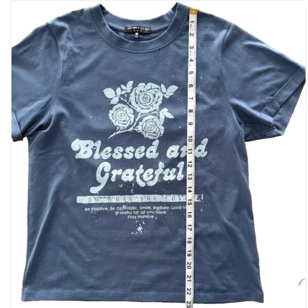 Womens Inspiration Christian TShirt "Blessed and Grateful" Blue Short Sleeve Tee - Picture 5 of 9